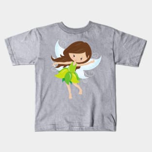 Cute Fairy, Brown Hair, Magic Fairy, Forest Fairy Kids T-Shirt